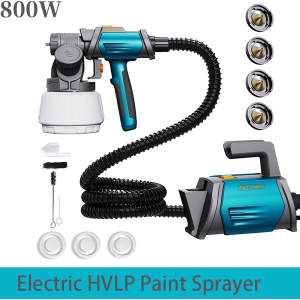 Farbsprühgerät 800W HVLP Spritzpistole mit 1300ml Behälter, 4 Düsen, 3 Muster, 120 DIN-s Farbsprühgerät für Haus, Schränke, Zäune, Wände, Innenräume
