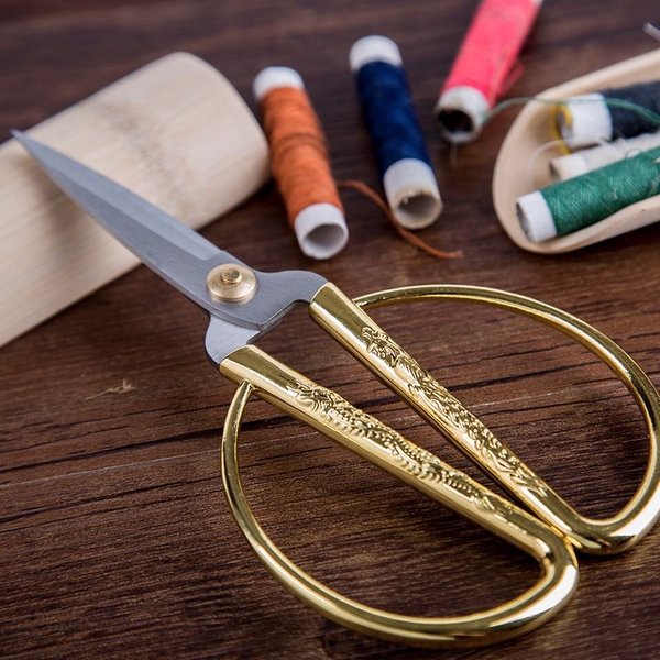 Ciseaux de tailleur Vintage en or, en acier à haute teneur en carbone, pour tissu, broderie, couture, artisanat, outils durables pour la maison
