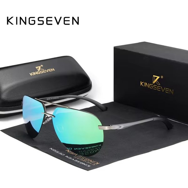 KINGSEVEN – lunettes de soleil polarisées en aluminium et magnésium pour hommes et femmes, verres sans monture, haute définition, rétro, Oculos De Sol