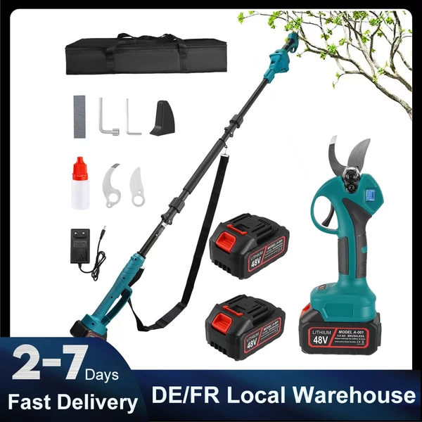 2-in-1 45mm Bürstenlose Akku-Elektroschere mit Verlängerungsstange, Elektrische Astschere für Bäume, Sträucher und Garten