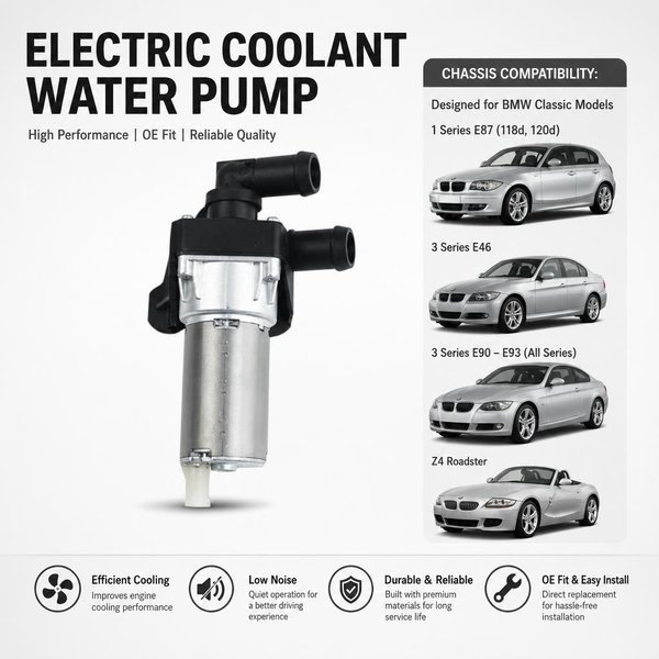 12V Elektrische Zusatzwasserpumpe zur Kühlung für BMW 118d 120d 3er Serie E46 E90 E93 Z4 64118369806 Aluminium Kunststoff