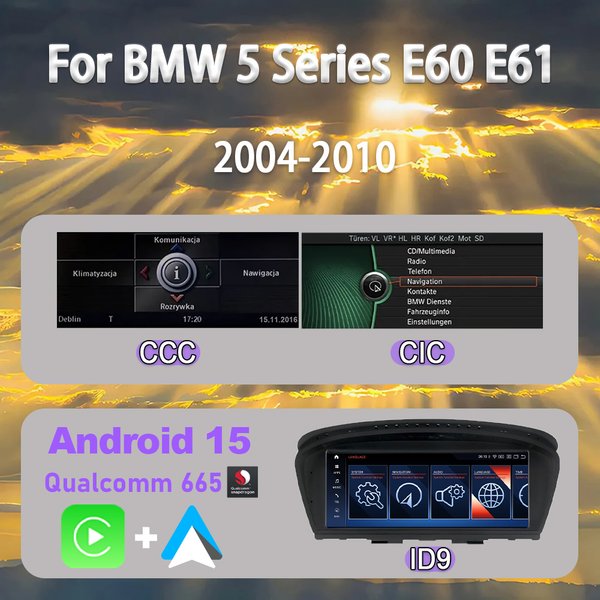 Für BMW 3/5er Serie E60 E61 E62 E90 E91 E92 2004-2010 CCC/CIC Autoradio Multimedia-Player GPS-Navigation 8G+64G Kabelloses Carplay Android 15 Auto-Stereoanlage 8,8" Bildschirm