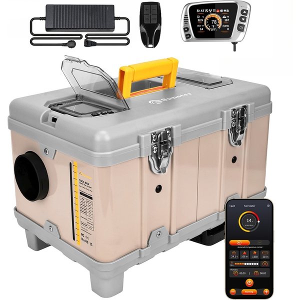 TB10 8KW 12V/220V Ultra-Leiser Werkzeugkasten-Diesel-Nacht-Heizlüfter mit Bluetooth-App/Belüftungsmodus für Fahrzeug-Garagen-Standheizung