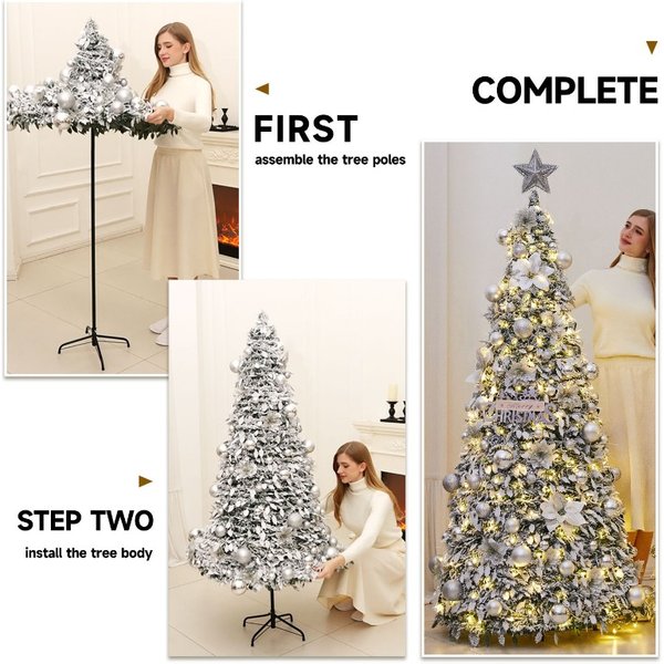 Arbre de noël extensible en PVC floqué, 1.5M-2.25M, pin artificiel Dense de qualité supérieure, gain de place, ornements de vacances pliables