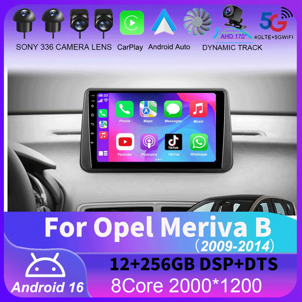 Android 16 do radia samochodowego Opel Meriva B 2009 - 2014, odtwarzacz multimedialny, nawigacja GPS, 4G Stereo, Carplay, Autoradio, WIFI, DSP