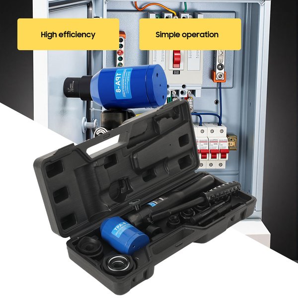 Hydraulisches Lochstanzwerkzeug-Set TPA-8, manueller hydraulischer Lochstanzer für Stahlbleche bis 3,5 mm, 10 Ga, Gehäuse aus Kohlenstoffstahl mit 6 Stanzwerkzeugen, 22 mm Hub,