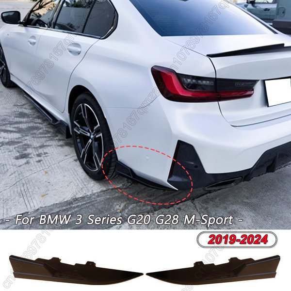 Tylny Splitter Zderzaka Boczne Spoilery Canards Nakładki Ochraniacze Naklejki Czarny Połysk Do BMW Serii 3 G20 G28 325 330 M-Sport 2019-2024