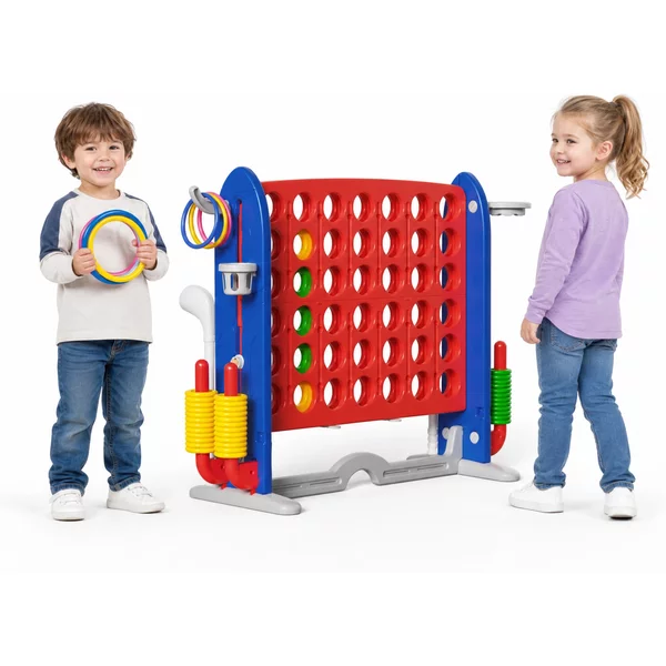 4-in-1-Partyspiel-Set, Basketballkorb, Ringwurf, Golf, Connect Four, mit Aufbewahrungstasche, höhenverstellbar von 81–98 cm, interaktives Gartenaktivitätsset für Innen- und Außenbereich, ideal für