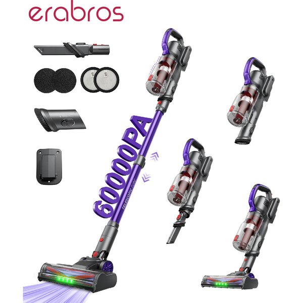Odkurzacz bezprzewodowy Erabros EV3, moc ssania 500W 60Kpa, czas pracy 60 minut, samostojący, inteligentny odkurzacz bezprzewodowy do domu, odkurzacz ręczny.