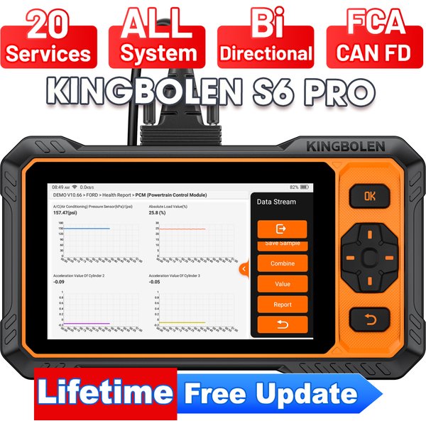Kingbolen S6 Pro OBD2-Scanner für alle Systeme, 20 Rest-Servicefunktionen, bidirektionales Scan-Tool, CAN FD, FCA, Auto-Diagnosegerät, lebenslange kostenlose Updates