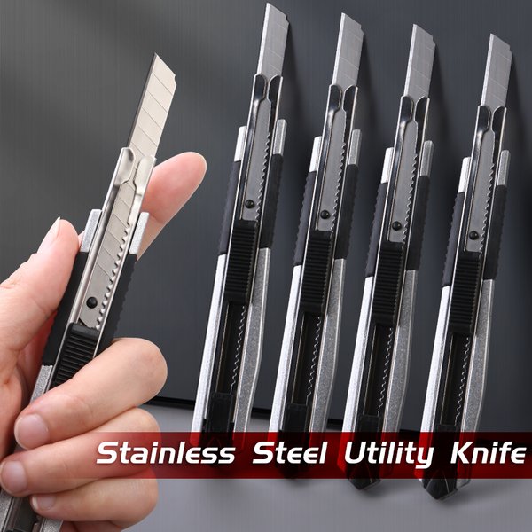 Couteau utilitaire rétractable en acier inoxydable 9mm, pour déballage, découpe de papier, sculpture artisanale pour artisans, artistes, 1 pièce/3/5 pièces