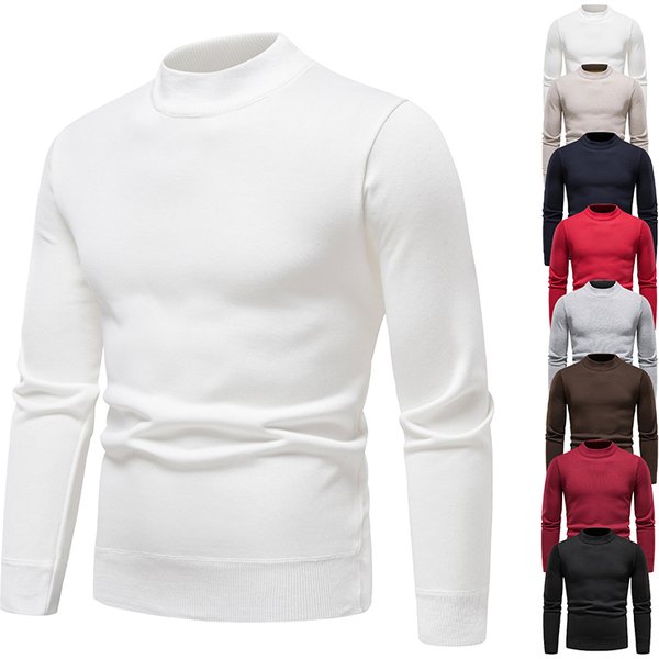 Sweater Men Autumn Winter Jumper Fleece Thickened New Korean Knitwear O-neck Solid White Black Cold Blouse Bottom Shirt Clothes