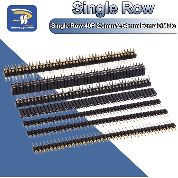 Connecteur de broches rondes mâle-femelle pour PCB, 5 pièces, 1x40p, plaqué or, 2.0mm, 2.54mm, pour Arduino