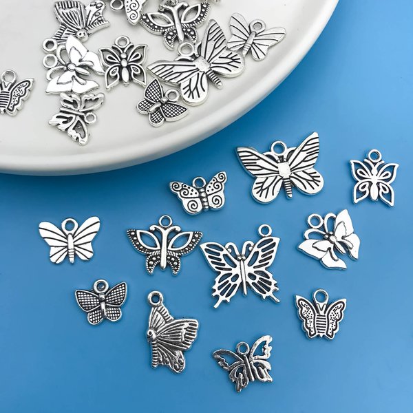 Mélanger 22 pièces/ensemble en alliage de Zinc Antique argenté en forme de papillon breloques pendentifs pour collier à faire soi-même Bracelet boucles d'oreilles fabrication de bijoux