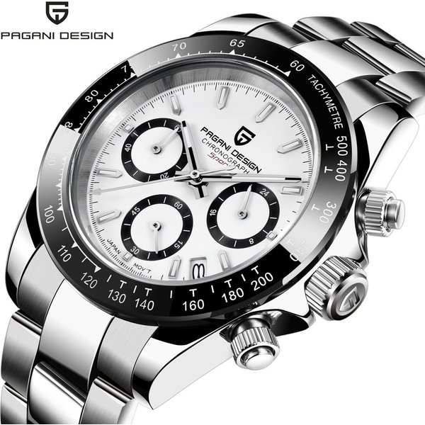 PAGANI DESIGN PD-1644/PD-1664 Herren-Quarzuhr mit Keramiklünette, japanischem MIYOTA OS20 Uhrwerk, Saphirglas und Chronographenfunktion.