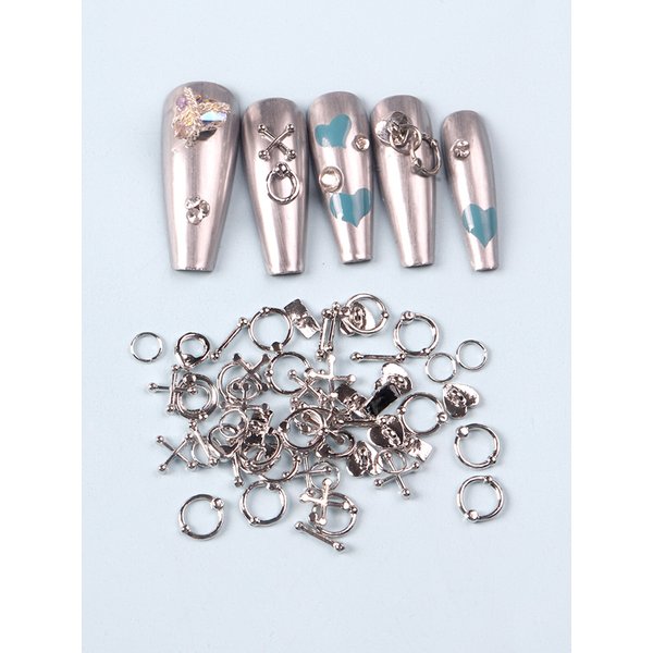 50PCS Mixed 3D Punk Grau Metall Teile Nagel Dekoration Legierung Retro Kreis Nägel Kunst Charms Maniküre Zubehör