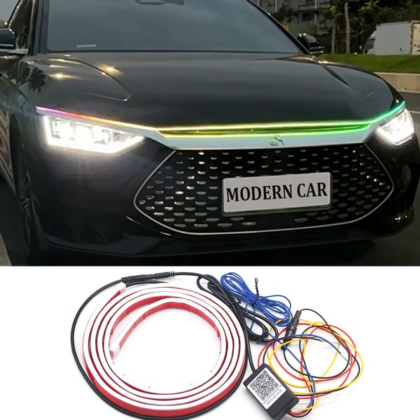Dynamische RGB Auto Motorhaube Licht führte bunte fließende Scheinwerfer dekorative Atmos pere Lampe Tagfahrlicht App Fernbedienung