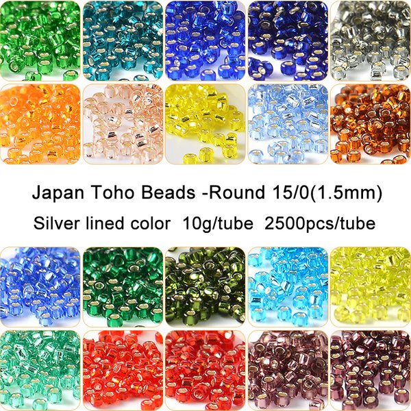 Perles rondes en verre japonais TOHO, 1.5mm, 15/0, couleur doublée d'argent, 10g, 2500 pièces, pour travaux d'aiguille, fabrication de bijoux faits à la main
