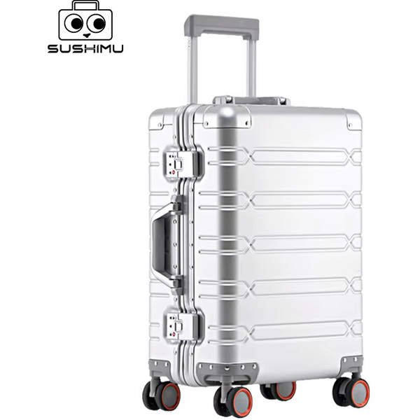SUSHIMU valise trolley en alliage d'aluminium-magnésium, roue tournante, valise en alliage d'aluminium, boîte, valise d'embarquement par mot de passe