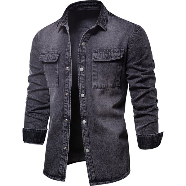 AIOPESON 100% Cotton Denim Shirts Men Casual Solid Color Thick Long Sleeve Shirt for Men Spring High Quality Jeans Male Shirt