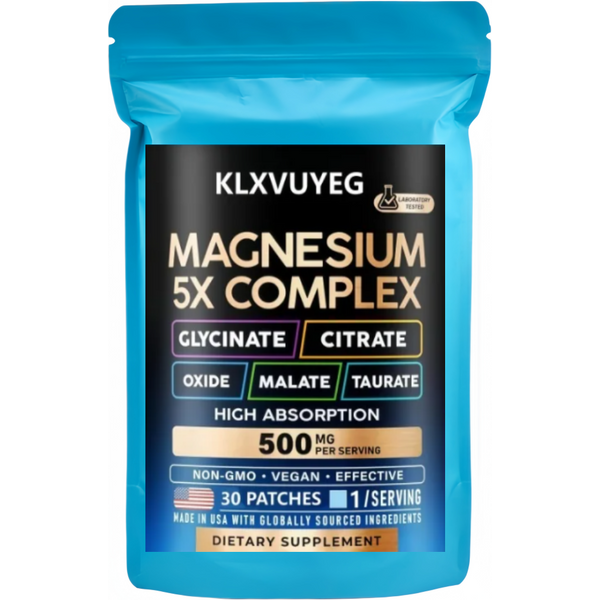 Magnesiumpräparat – 5-in-1-Komplex 500 mg | | Glycinat | | Citrat | | Malat | Oxide - Stress-, Muskel- und Herzunterstützung, 30 Pflaster