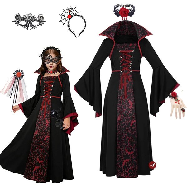 Mädchen Halloween Geisterbraut Kostüm Vampir-Kleid Kind Böse Terror Vampirin Rollenspiel Karneval Party Cosplay Outfits