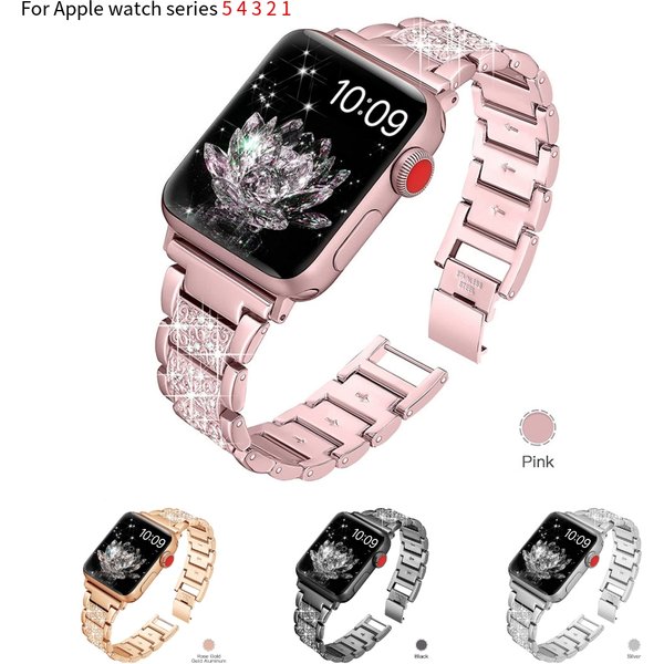 Bracelet de montre en acier inoxydable pour bracelet de montre Apple 44mm 42mm 40mm 38mm bracelet de remplacement de luxe en diamant pour IWatch 1 2 3 4 5