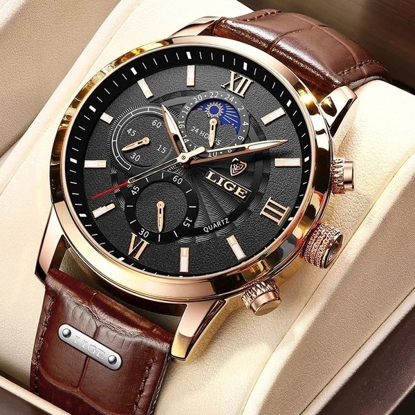 Lige 2024 neue herren uhren top marke luxus braun leder casual quarzuhr herren sport wasserdichte uhr relogio mascumino