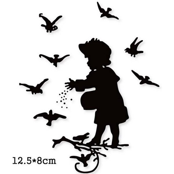 Girl feeding birds Metal Cutting Dies Stencil Scrapbooking Embossing Album Paper Cutting Die Cards