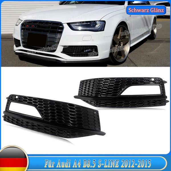 Paire de grilles de phares antibrouillard en nid d'abeille pour Audi A4 B8 S-Line S4 2012 2013 2014 2015, garniture de pare-chocs avant de voiture