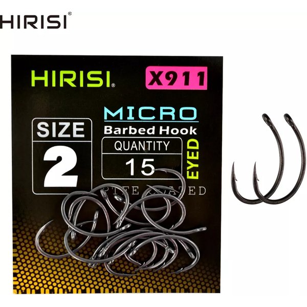 Hirisi 15 Stück Angelhaken aus PTFE-beschichtetem Hartstahl mit Mikro-Widerhaken und Öse für Karpfenangeln, Zubehör X911