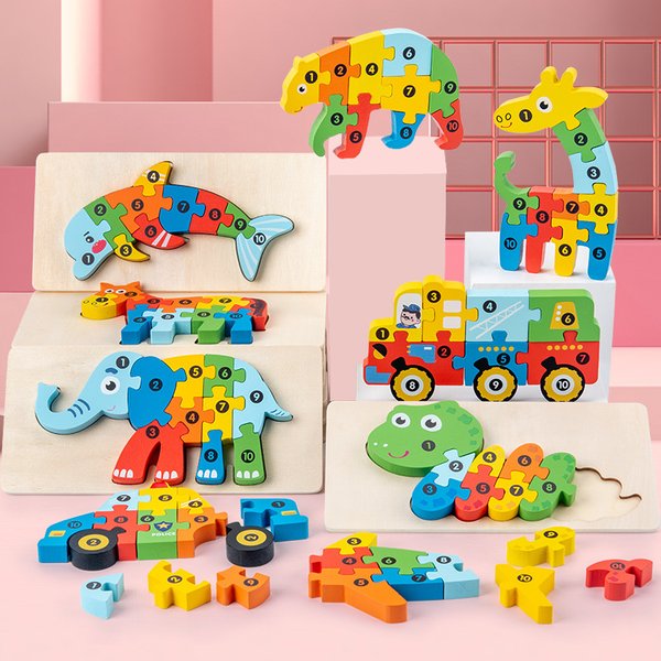 1PCS 3D Puzzle Wooden Dinosaur Animal Jigsaw Puzzle Early Education Color Sorting Learning Educational Toys For Toddlers Gift