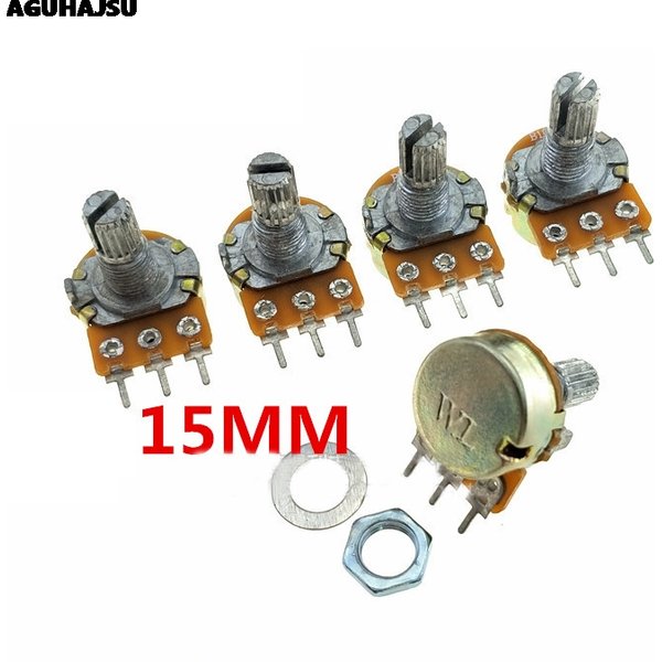 5pcs WH148 B1K B2K B5K B10K B20K B50K B100K B500K 3Pin 15mm Shaft Amplifier Dual Stereo Potentiometer 1K 2K 5K 10K 50K 100K 500K