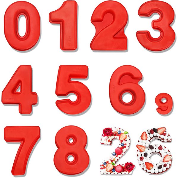 LMETJMA 10 pouces 3D grand nombre moule à gâteau 0-9 moules à gâteaux en Silicone numérique formes de cuisson pour anniversaire et anniversaire de mariage JT131