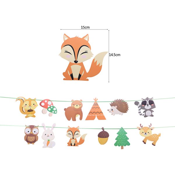 Jungle Animal Flag Banner Forest Squirrel Hedgehog Cat Fox Bunting Paper Garland Baby Shower Kids Happy Birthday Party Decortion