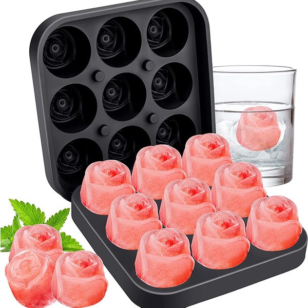 Moules à glaçons en forme de fleur rose 3D, petits plateaux à glaçons, fabricant de grandes boules de glace amusantes, 9 angiCute, 1.3 po, caoutchouc de silicone