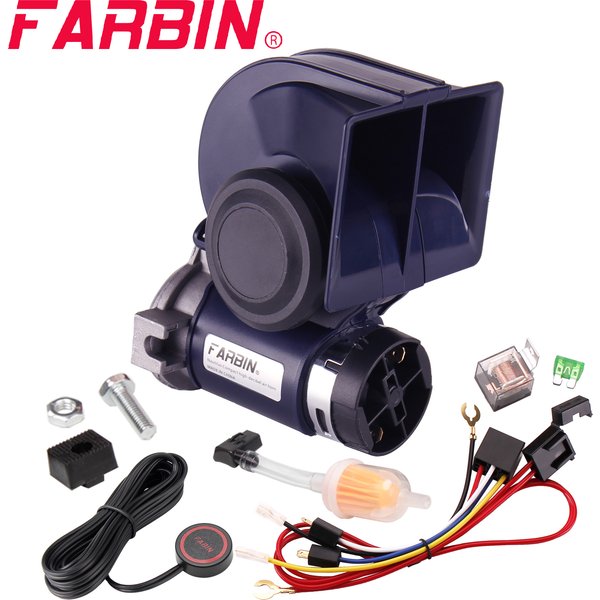 FARBIN klaxon à Air escargot avec faisceau de relais de compresseur 12V 150db klaxon de voiture double ton Super fort pour camion moto accessoire de voiture