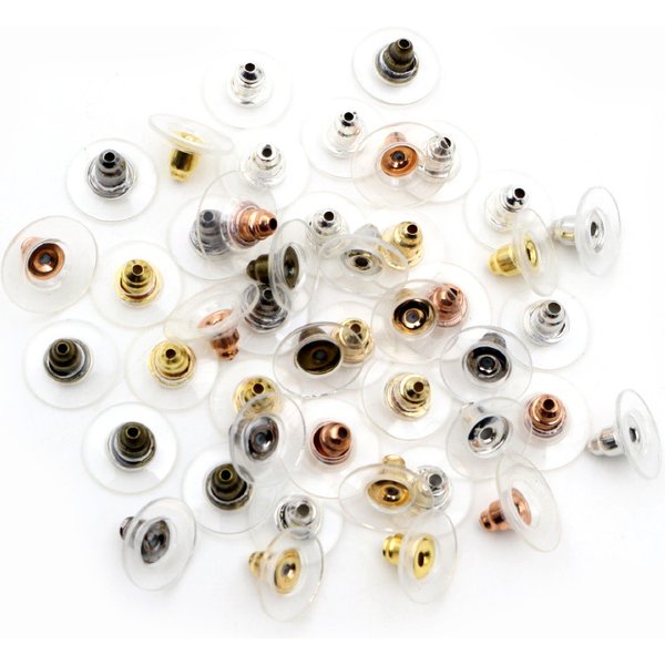 Bouchons de Boucles d'Oreilles en Plastique et Métal, Accessoires de Bijouterie, Plaqué Or et Argent, 11x6mm, 100 Pièces/Lot