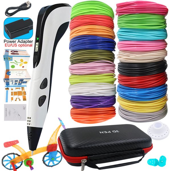 Funny Children's 3D Printing Pen 3D Pen With Power Adapter LCD Display Color PLA Filament Suitcase Kids Birthday Christmas Gift