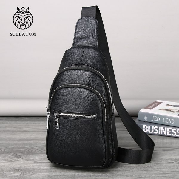 SCHLATUM Sac de poitrine en cuir véritable pour hommes, sac à bandoulière décontracté pour hommes, sacs à bandoulière en cuir de vache de haute qualité, sac messager
