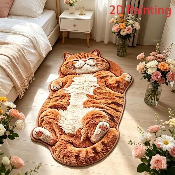 Tapis en forme de chat de dessin animé mignon, tapis de sol doux en peluche pour chambre à coucher, tapis irrégulier pour salon, décoration de la maison, paillasson d'entrée