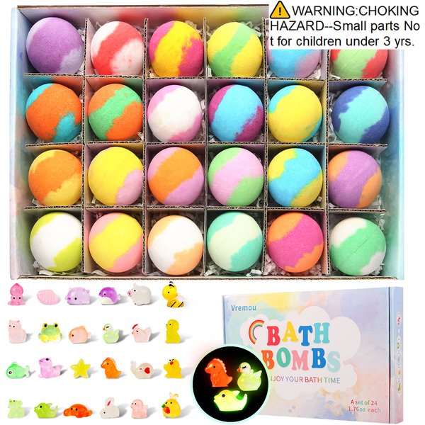 Bombes de bain pour enfants avec une surprise à l'intérieur, coffret cadeau de 24 bombes de bain pour enfants, cadeaux de Pâques pour enfants, produit de bain moussant pour garçons.