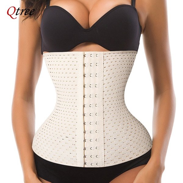 Qtree Women Waist Trainer Corset Everyday Wear Steel Boned Tummy Control Body Shaper Slimming Belt Reductive Girdle Shapewear