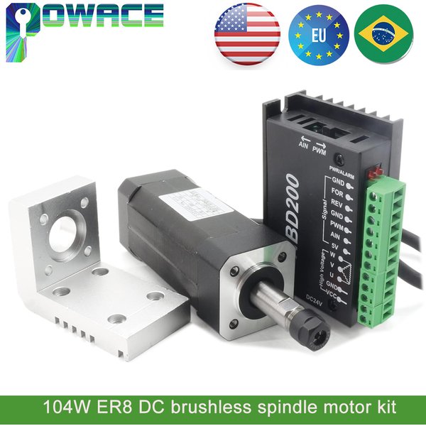 【EU】Quadratischer 104W ER8 DC Bürstenloser Spindelmotor CNC-Kit & DBD200 24V-Treiber zum Fräsen von Fräsern