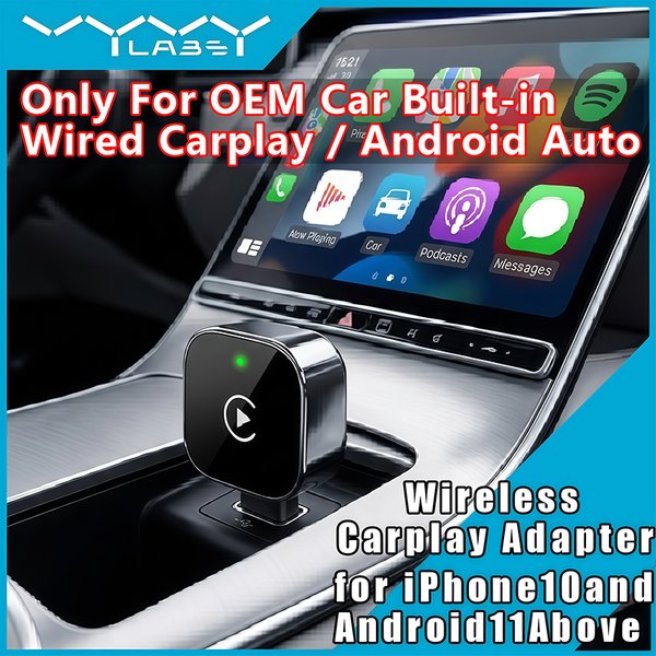 Vyvylabs Neuer 2-in-1 Kabelloser CarPlay-Adapter Plug-and-Play Auto-Adapter mit USB/USB-C-Anschluss Auto-Zubehör für iPhone 10 und Android 11 und höher