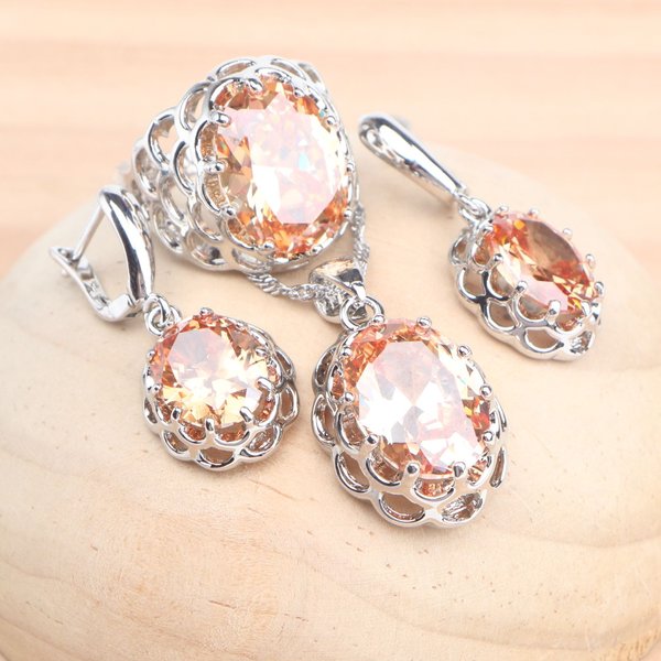 Bridal 925 Sterling Silver Jewelry Sets For Women Wedding Cubic Zircon Rings Pendant Stones Earrings Necklace Set