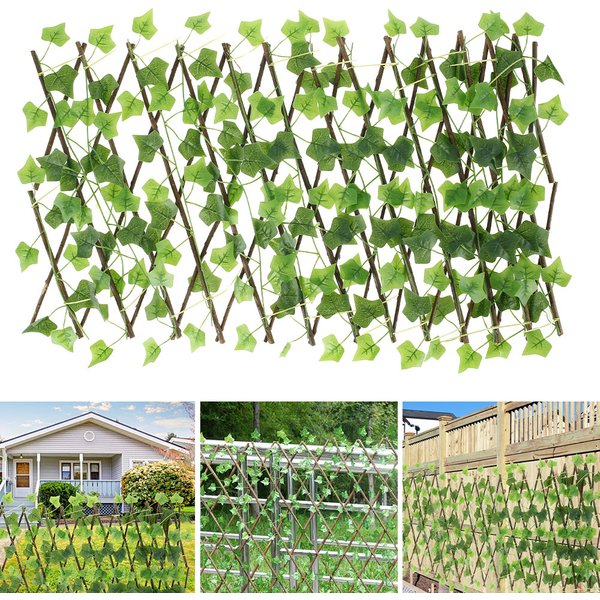 230 cm Gartensiebung, erweiterbarer künstlicher Sichtschutz, Hecke, künstliche Efeublätter, Holzzaun für Garten- und Balkondekoration