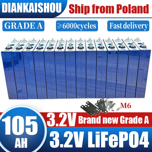 3,2V 105Ah LiFePO4-Batterie, Lithium-Eisenphosphat-Zelle der Klasse A, 6000+ Zyklen, ≤0,40mΩ, für Solarenergiespeicherung, netzunabhängige Stromversorgung, Heim-Notstromversorgung, Wohnmobil, Yacht,