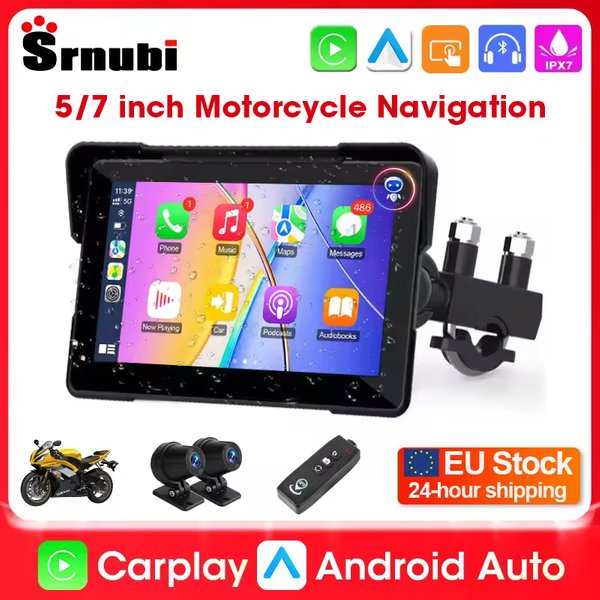 Srnubi Tragbare Motorrad GPS Navigation Wasserdichte Drahtlose Carplay 5/7 "Bildschirm Motorrad Android Auto Bluetooth Monitor DVR