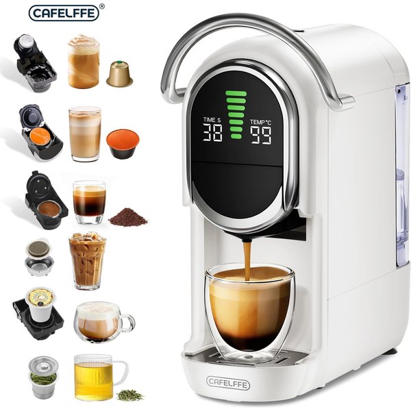 Verbesserte 6-in-1 Kapsel-Kaffeemaschine, Temperaturanpassung, 7-stufige Kaffeevolumenregelung, für Teeblätter, ESE 44mm Pads, Kaffeepulver